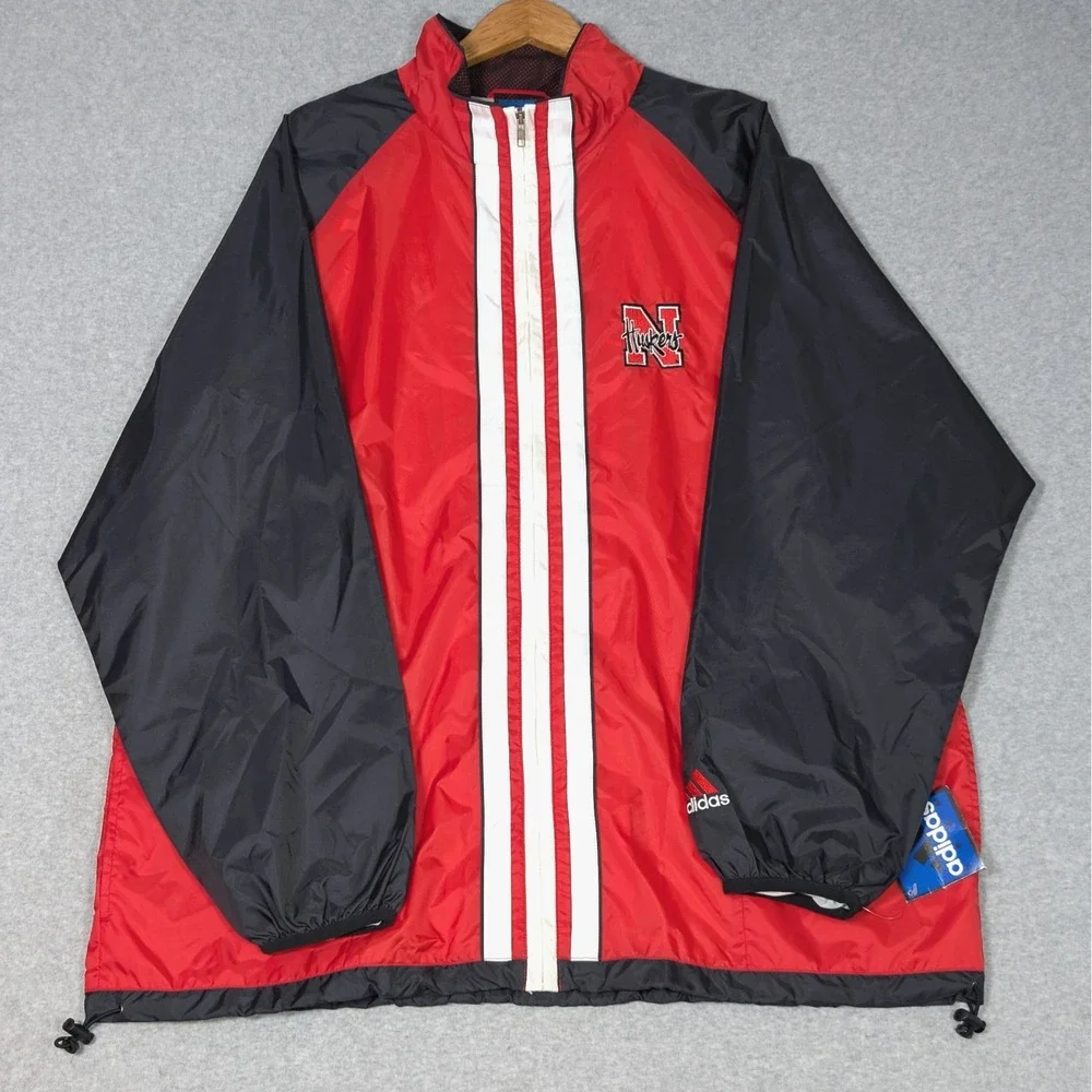 Vintage Adidas Nebraska Cornhuskers Travel Jacket Size 2XL XXL Windbreaker New